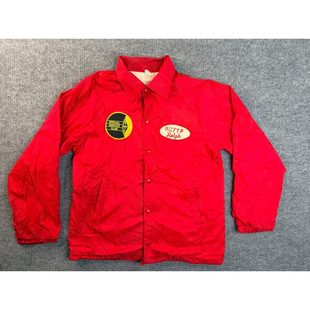 Vintage USA Made Red Coaches Jacket Mens Medium Radio Club Oregon Graphic Y2K